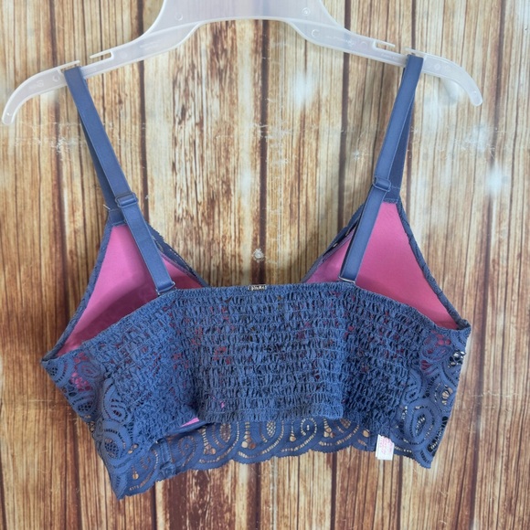 PINK Victoria’s Secret Women Dusty Blue Push Up Pullover Lace Bralette Sz Large - Picture 4 of 9